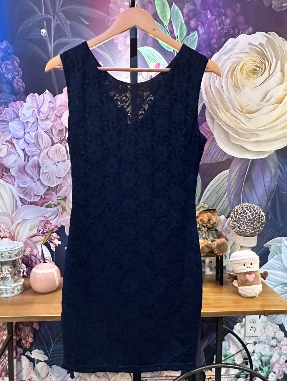 MM Couture Formal Cocktail Small Lace Sheath Dress Women's Navy Blue Sleeveless